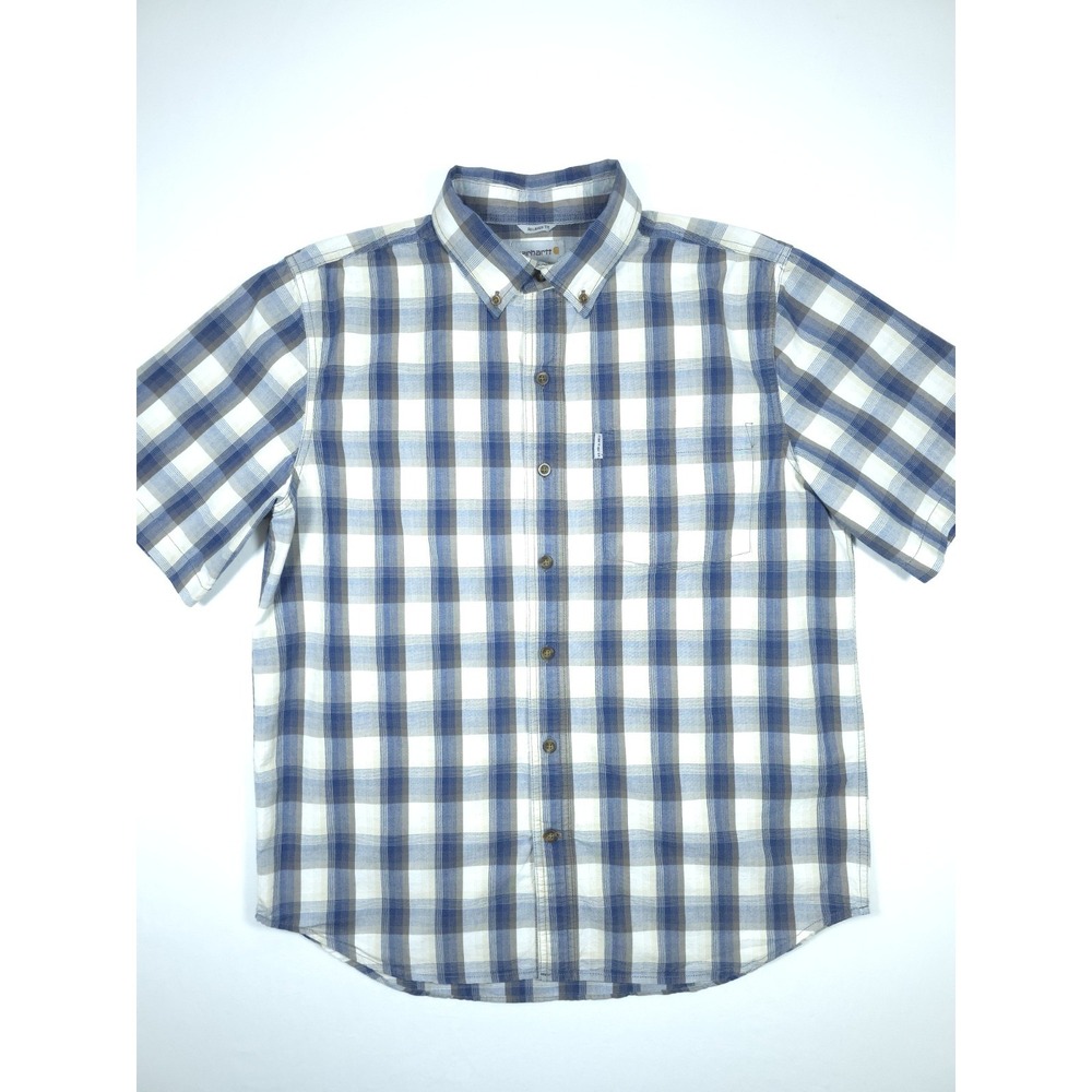 Carhartt Men's Button Down Shirt Plaid Blue Size L Relaxed Fit